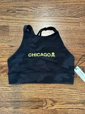 Lululemon Neon Yellow SoulCycle Chicago Logo Black Camo Sports Bra